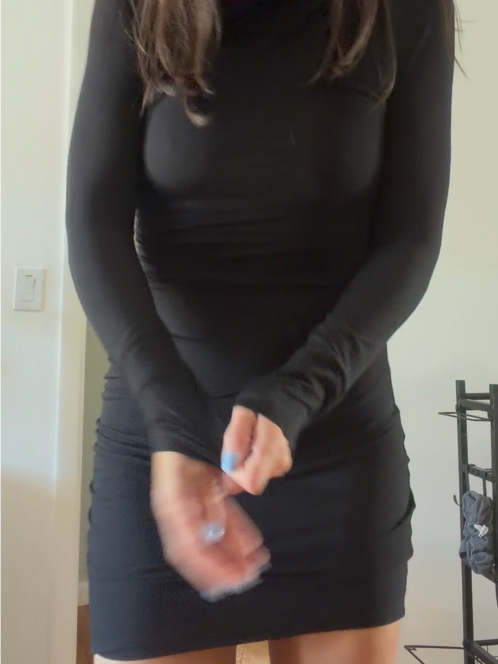 Sundry Black Long-Sleeve Mini Bodycon Dress with ruched side